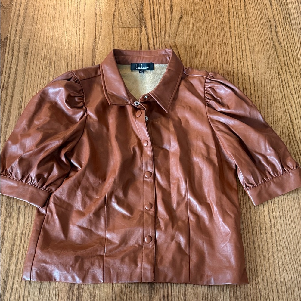Lulu's Women's Faux Leather Button Down Shirt - Brown
